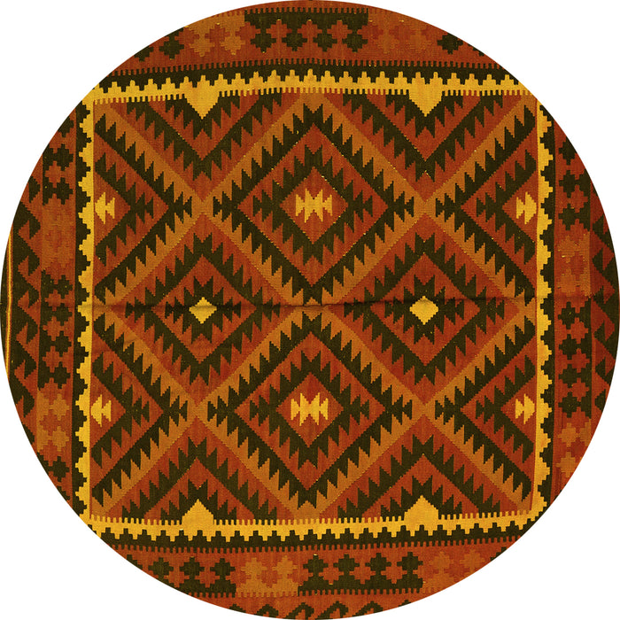 Round Oriental Yellow Traditional Rug, con1681yw