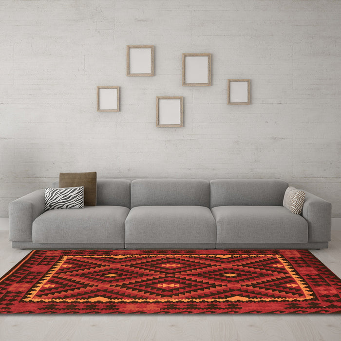 Machine Washable Oriental Orange Traditional Area Rugs in a Living Room, wshcon1681org