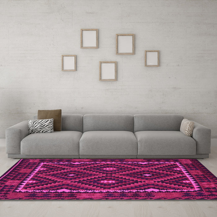 Machine Washable Oriental Pink Traditional Rug in a Living Room, wshcon1681pnk