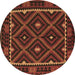 Round Machine Washable Oriental Brown Traditional Rug, wshcon1681brn