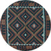 Round Machine Washable Oriental Light Blue Traditional Rug, wshcon1681lblu