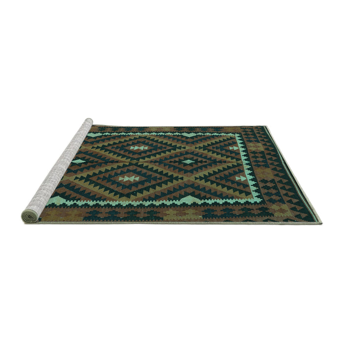Sideview of Machine Washable Oriental Turquoise Traditional Area Rugs, wshcon1681turq