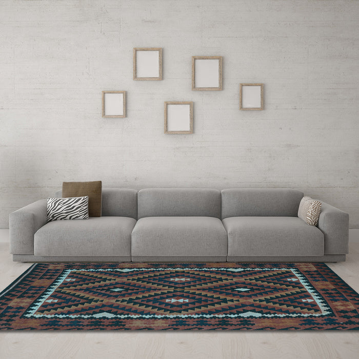 Machine Washable Oriental Light Blue Traditional Rug in a Living Room, wshcon1681lblu