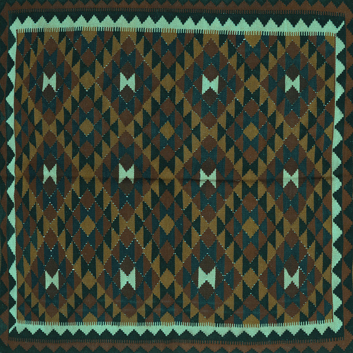Square Machine Washable Oriental Turquoise Traditional Area Rugs, wshcon1682turq