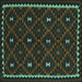 Square Machine Washable Oriental Turquoise Traditional Area Rugs, wshcon1682turq