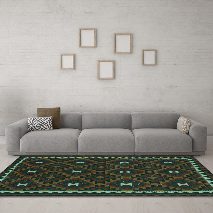 Machine Washable Oriental Turquoise Traditional Area Rugs in a Living Room,, wshcon1682turq