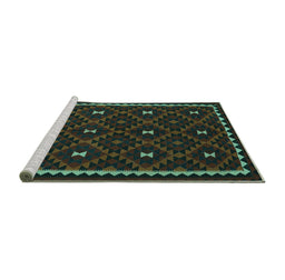 Sideview of Machine Washable Oriental Turquoise Traditional Area Rugs, wshcon1682turq
