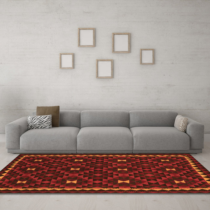 Machine Washable Oriental Orange Traditional Area Rugs in a Living Room, wshcon1682org