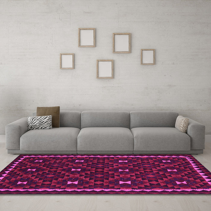 Machine Washable Oriental Pink Traditional Rug in a Living Room, wshcon1682pnk
