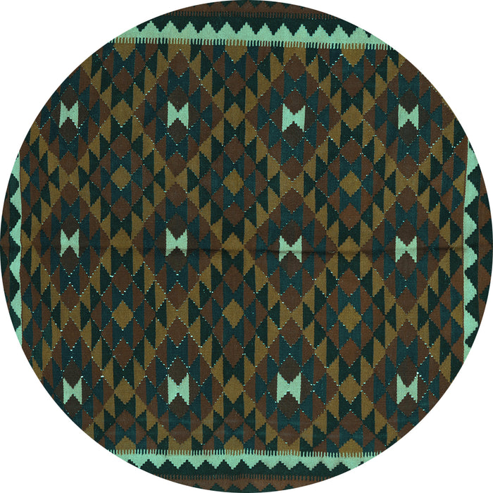 Round Machine Washable Oriental Turquoise Traditional Area Rugs, wshcon1682turq