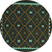 Round Machine Washable Oriental Turquoise Traditional Area Rugs, wshcon1682turq