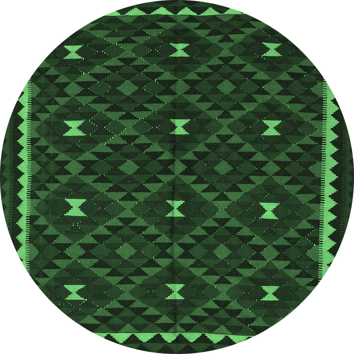 Round Machine Washable Oriental Emerald Green Traditional Area Rugs, wshcon1682emgrn