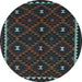 Round Machine Washable Oriental Light Blue Traditional Rug, wshcon1682lblu