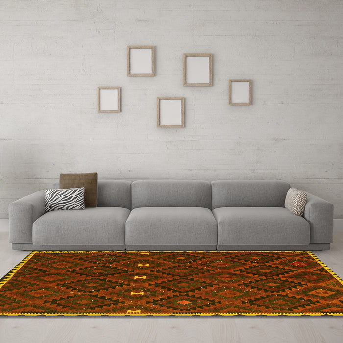 Machine Washable Oriental Yellow Traditional Rug in a Living Room, wshcon1683yw