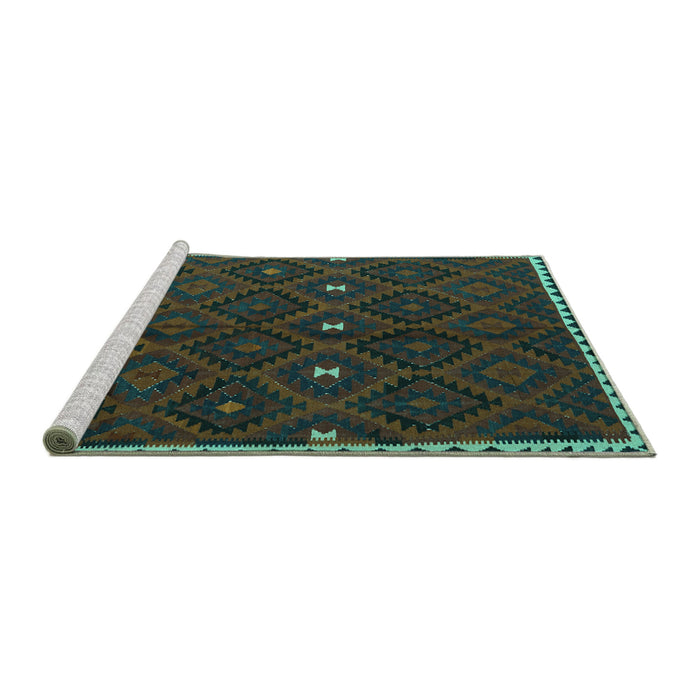 Sideview of Machine Washable Oriental Turquoise Traditional Area Rugs, wshcon1683turq