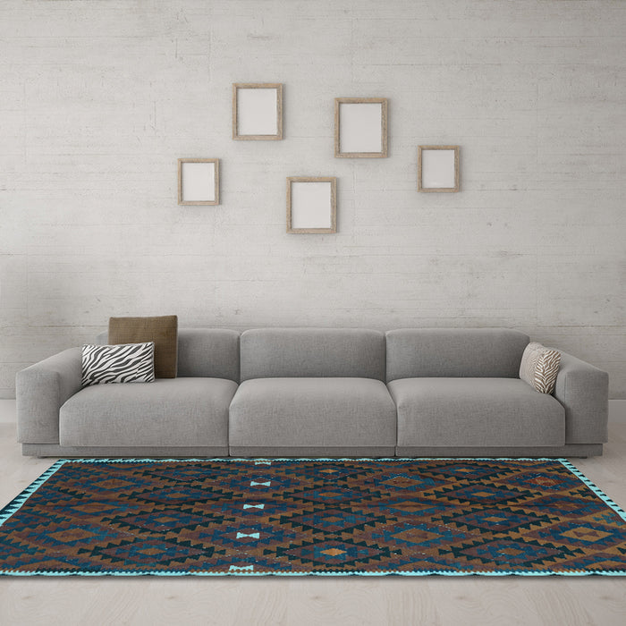 Machine Washable Oriental Light Blue Traditional Rug in a Living Room, wshcon1683lblu