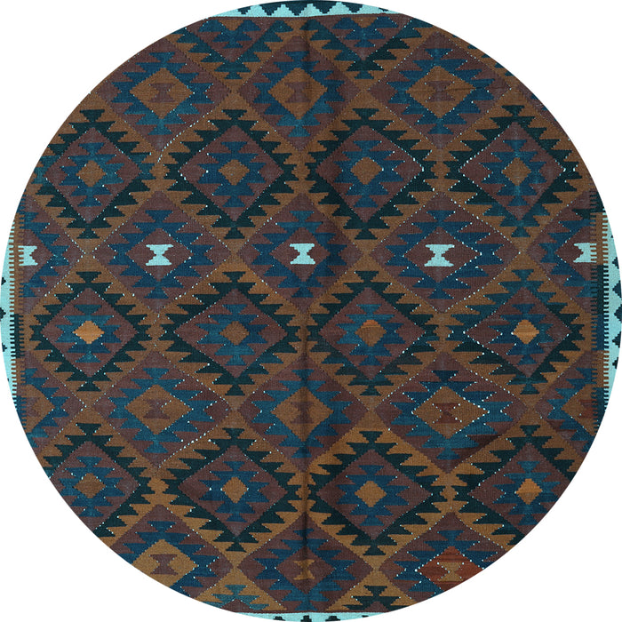 Round Machine Washable Oriental Light Blue Traditional Rug, wshcon1683lblu