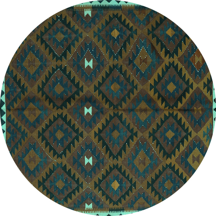Round Oriental Turquoise Traditional Rug, con1683turq