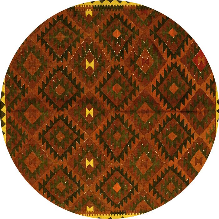 Round Machine Washable Oriental Yellow Traditional Rug, wshcon1683yw