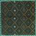 Square Machine Washable Oriental Turquoise Traditional Area Rugs, wshcon1683turq