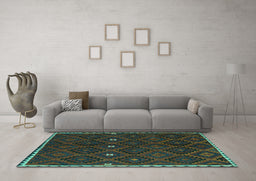 Machine Washable Oriental Turquoise Traditional Area Rugs in a Living Room,, wshcon1683turq