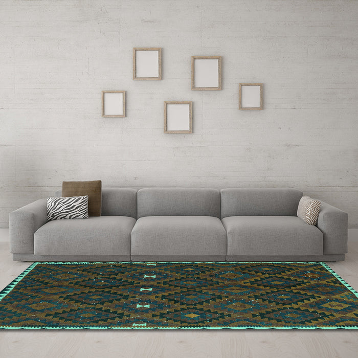 Machine Washable Oriental Turquoise Traditional Area Rugs in a Living Room,, wshcon1683turq