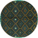 Round Machine Washable Oriental Turquoise Traditional Area Rugs, wshcon1683turq