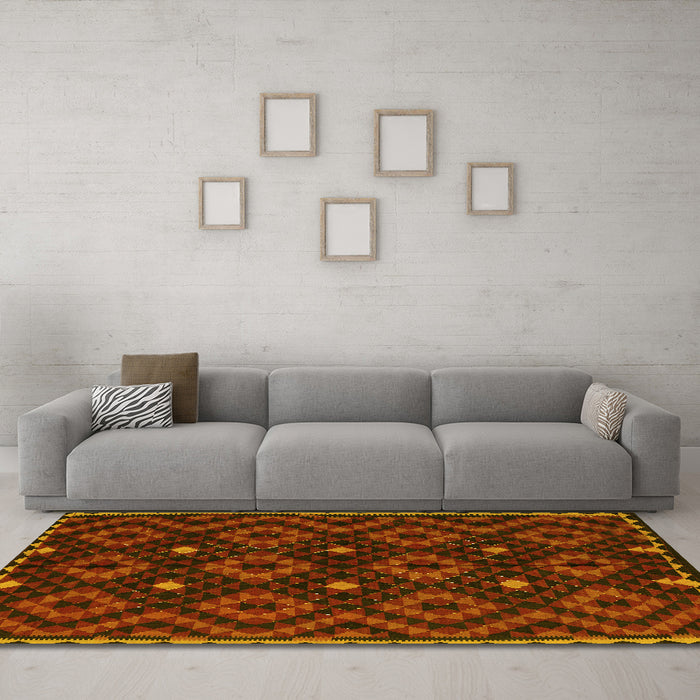 Machine Washable Oriental Yellow Traditional Rug in a Living Room, wshcon1684yw