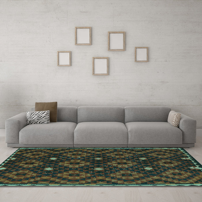 Machine Washable Oriental Turquoise Traditional Area Rugs in a Living Room,, wshcon1684turq