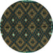 Round Oriental Turquoise Traditional Rug, con1684turq