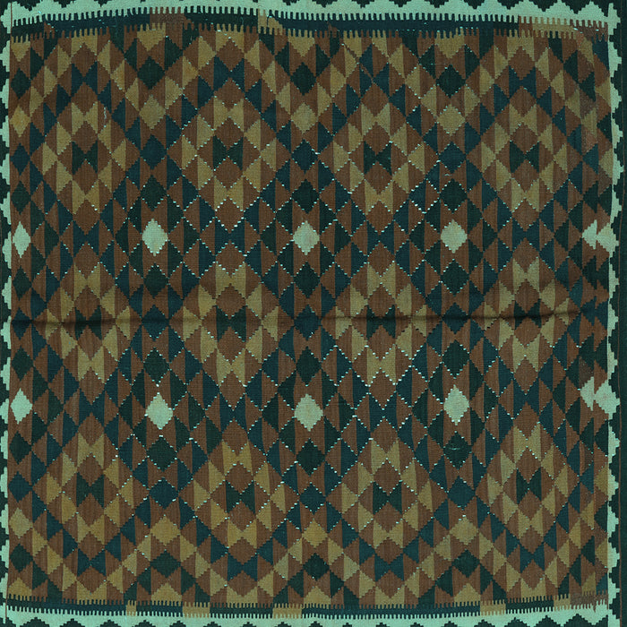 Square Machine Washable Oriental Turquoise Traditional Area Rugs, wshcon1684turq