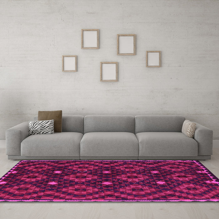 Machine Washable Oriental Pink Traditional Rug in a Living Room, wshcon1684pnk