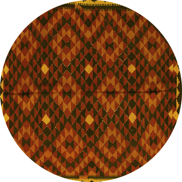 Round Machine Washable Oriental Yellow Traditional Rug, wshcon1684yw