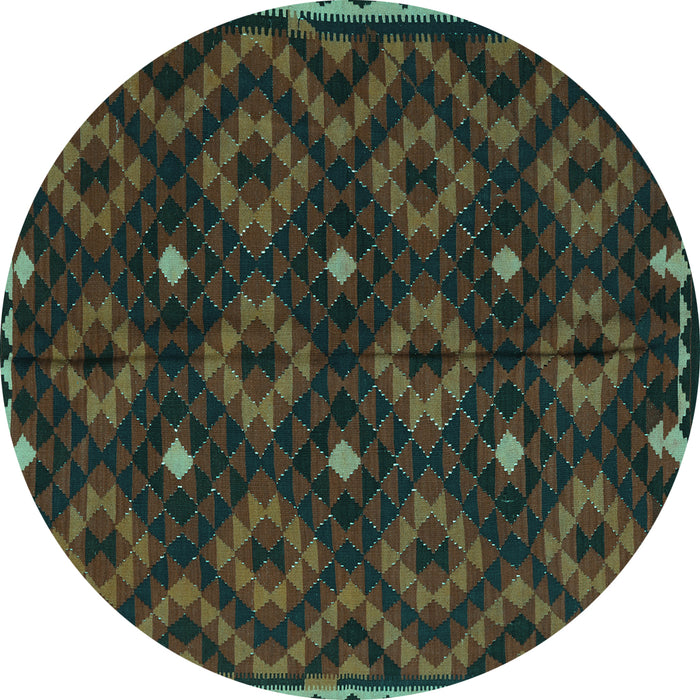Round Machine Washable Oriental Turquoise Traditional Area Rugs, wshcon1684turq