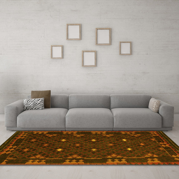 Machine Washable Southwestern Yellow Country Rug in a Living Room, wshcon1685yw