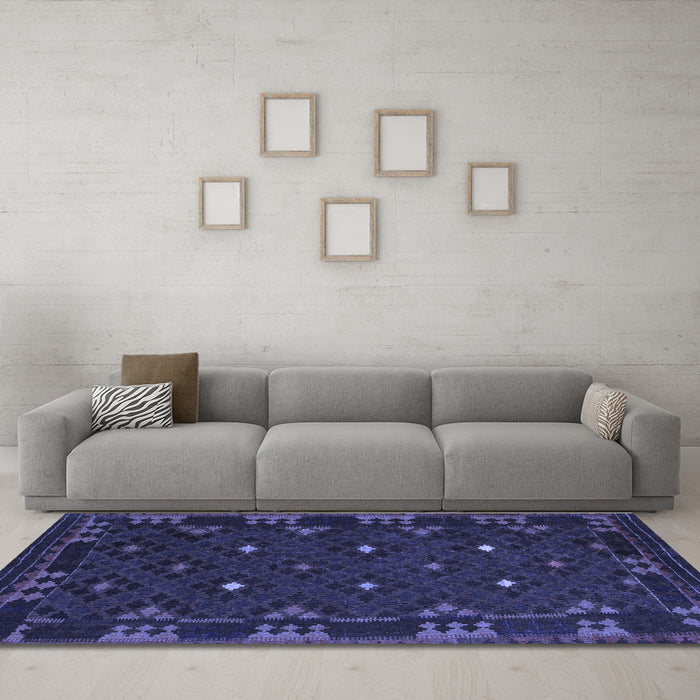 Machine Washable Southwestern Blue Country Rug in a Living Room, wshcon1685blu