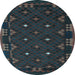 Round Machine Washable Southwestern Light Blue Country Rug, wshcon1685lblu