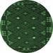 Round Machine Washable Southwestern Emerald Green Country Area Rugs, wshcon1685emgrn