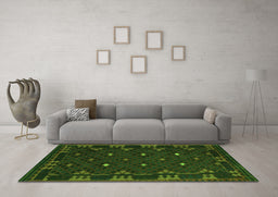 Machine Washable Southwestern Green Country Area Rugs in a Living Room,, wshcon1685grn