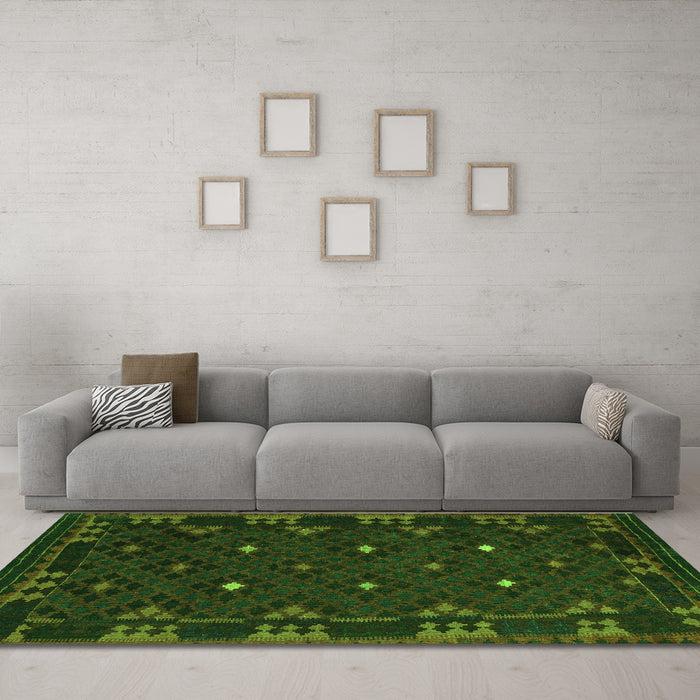 Machine Washable Southwestern Green Country Area Rugs in a Living Room,, wshcon1685grn