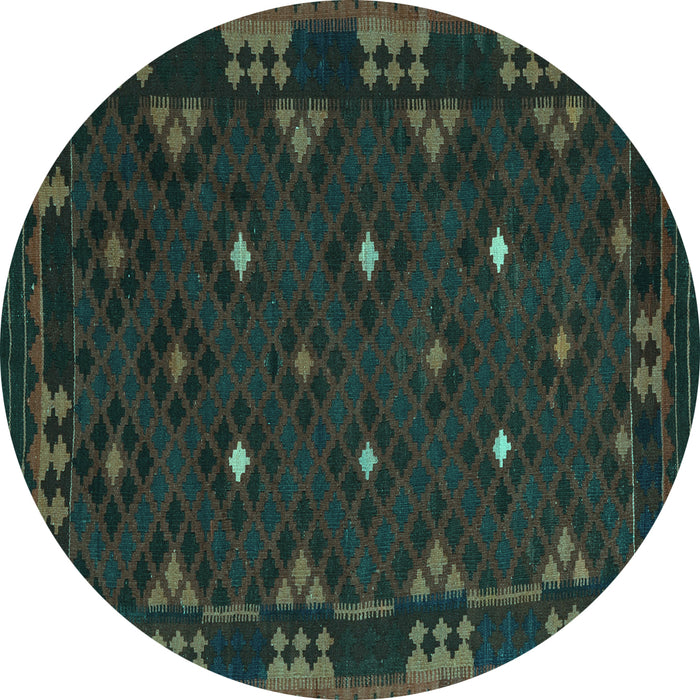 Round Southwestern Turquoise Country Rug, con1685turq