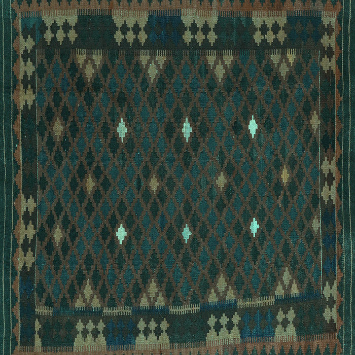Square Machine Washable Southwestern Turquoise Country Area Rugs, wshcon1685turq