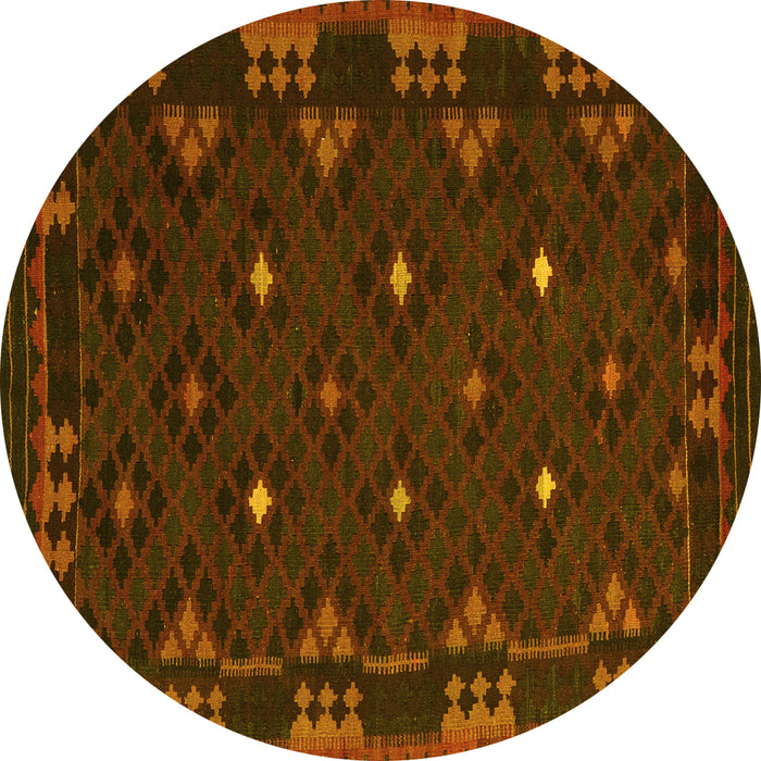 Round Machine Washable Southwestern Yellow Country Rug, wshcon1685yw