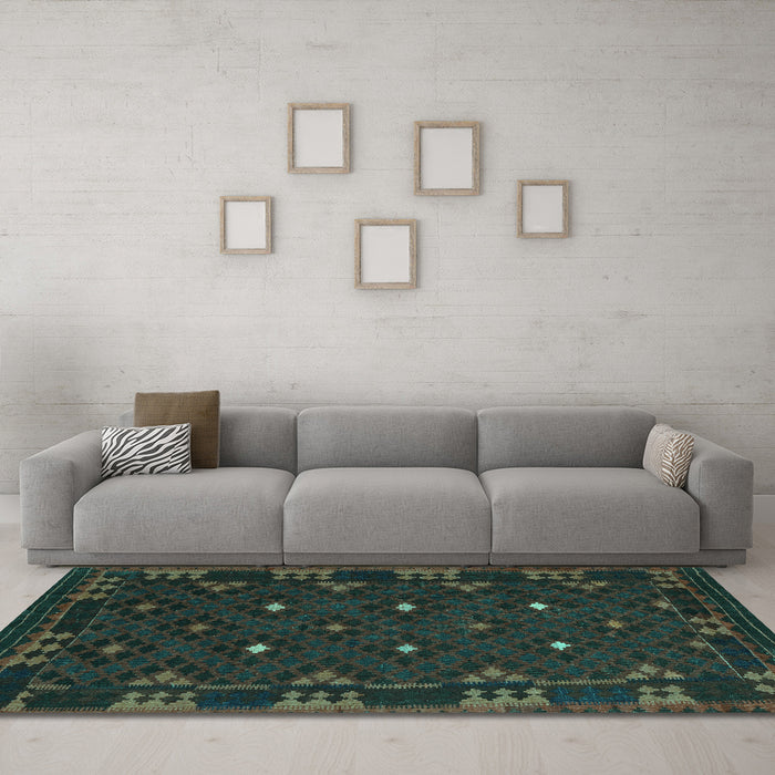 Machine Washable Southwestern Turquoise Country Area Rugs in a Living Room,, wshcon1685turq
