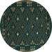 Round Machine Washable Southwestern Turquoise Country Area Rugs, wshcon1685turq