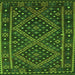 Round Machine Washable Southwestern Green Country Area Rugs, wshcon1686grn