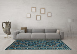 Machine Washable Southwestern Light Blue Country Rug in a Living Room, wshcon1686lblu