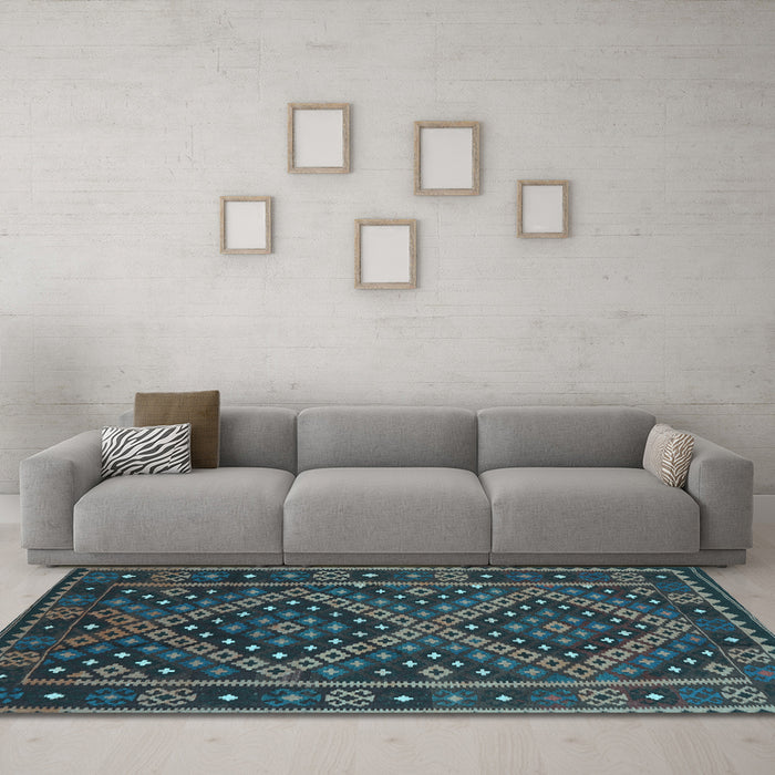 Machine Washable Southwestern Light Blue Country Rug in a Living Room, wshcon1686lblu