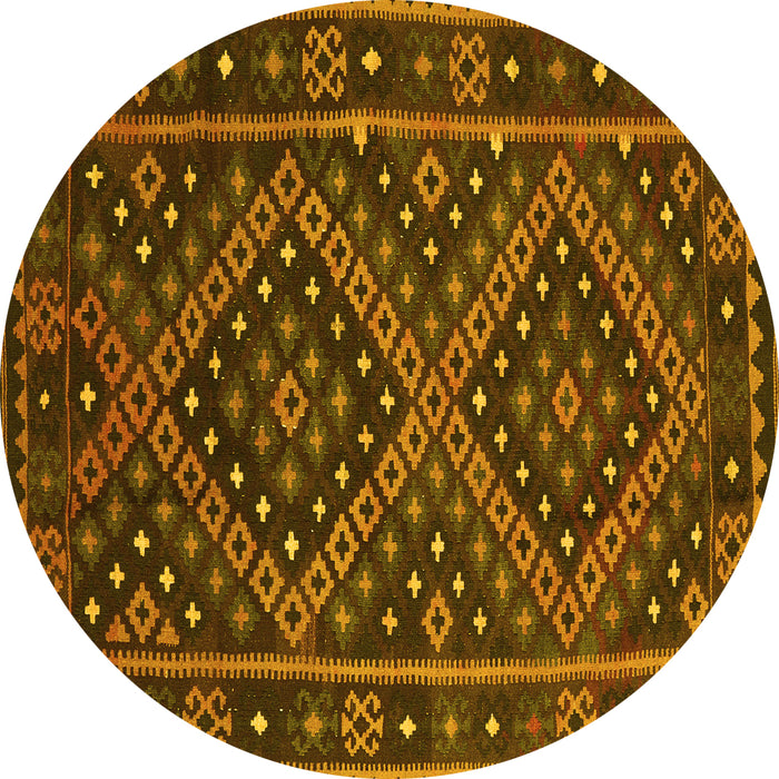 Round Southwestern Yellow Country Rug, con1686yw