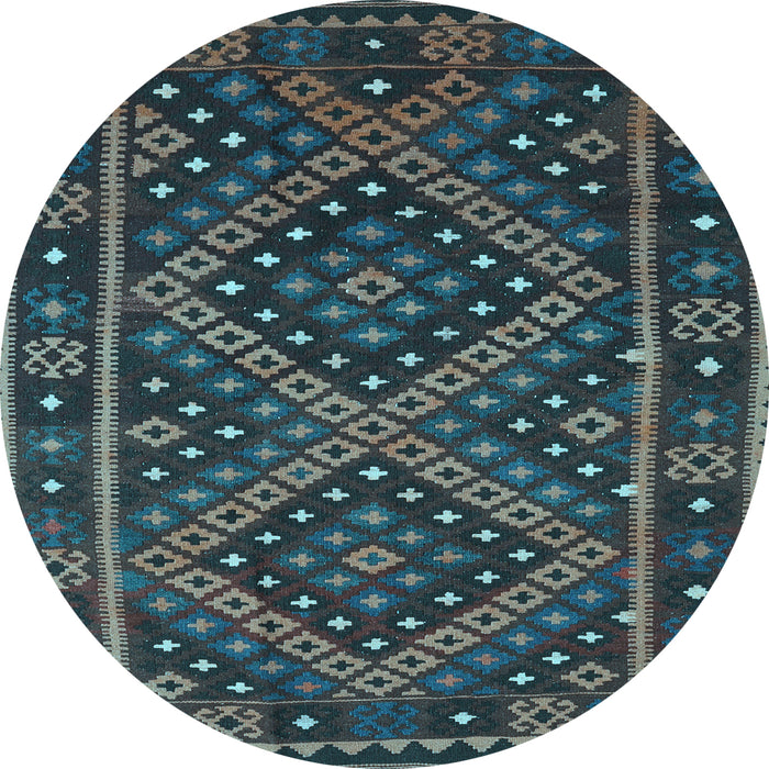 Round Southwestern Light Blue Country Rug, con1686lblu